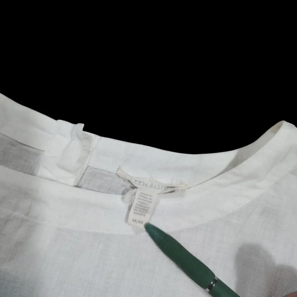 Eileen Fisher Linen Top Size Medium White Boxy Pockets Minimalist Lagenlook